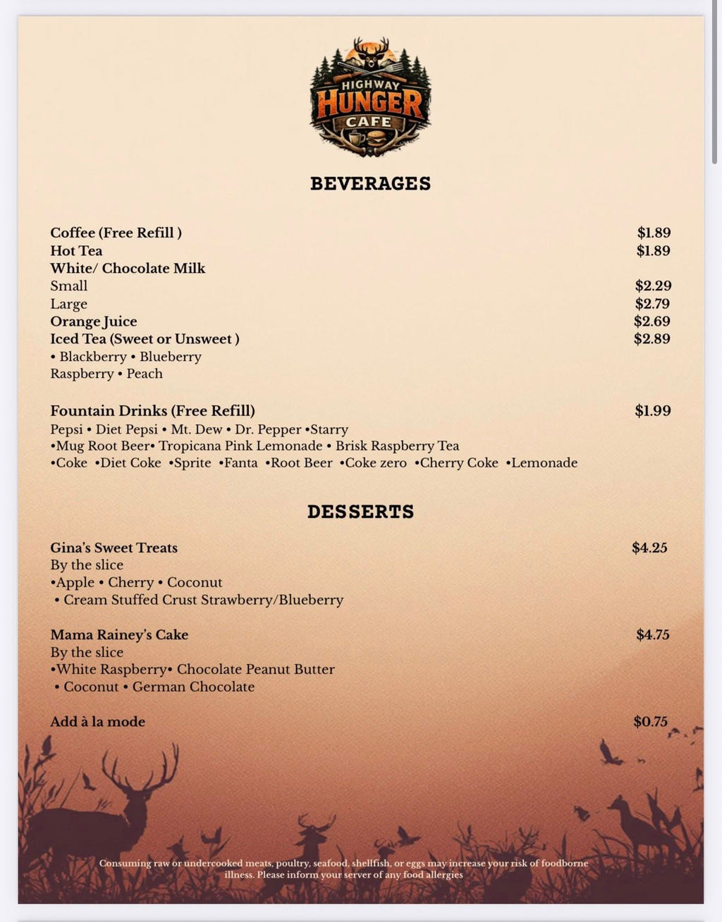 Cafe Menu