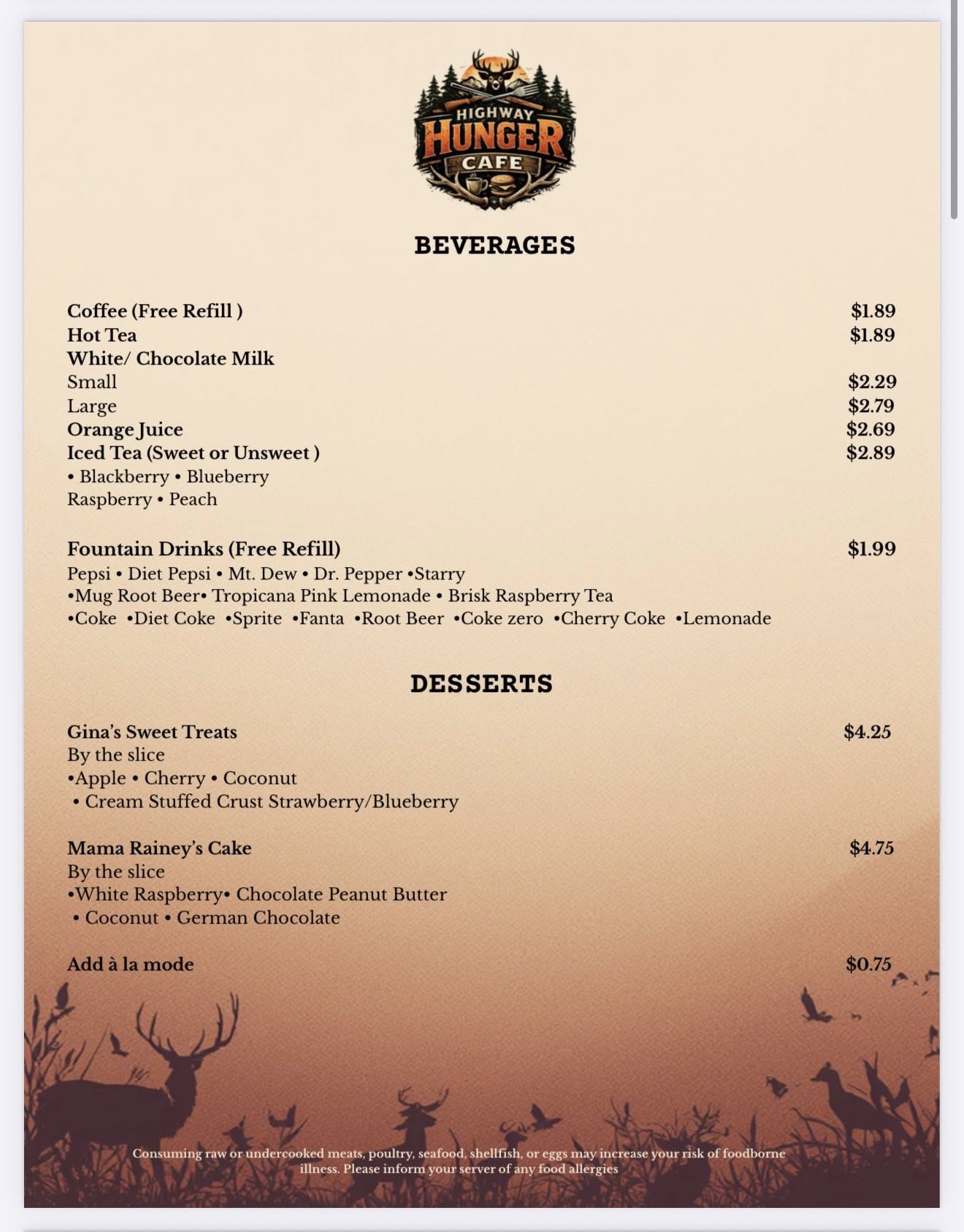 Cafe Menu